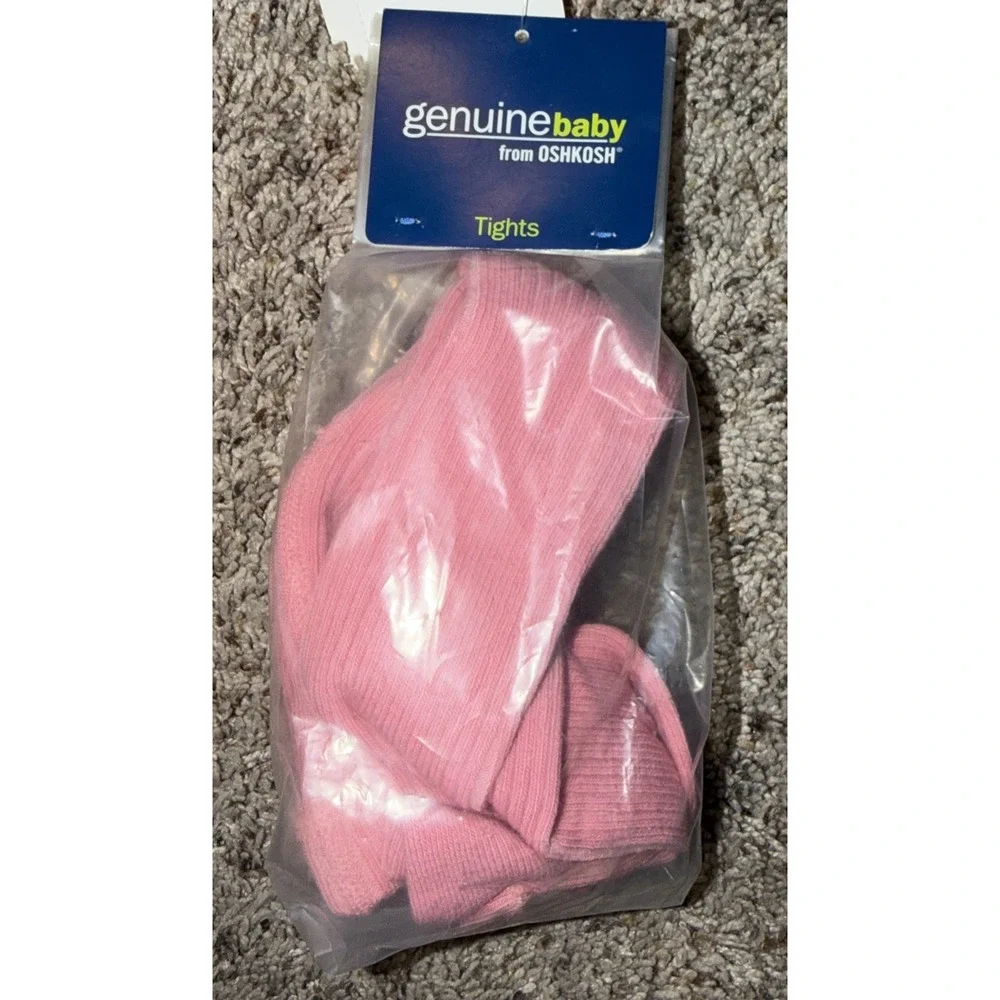 Y2K Genuine Baby OshKosh 6M 3Pc Denim Jumper Pink Top Tights‎ Set NWT Target